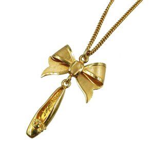 Celine Ribbon Pumps Metal Gold Necklace 0049